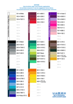 Farbkarte mit verschiedenen Farbtönen und deren Bezeichnungen für WM SPORT 2020.