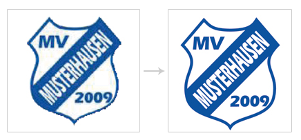 Zwei Versionen des Logos des MV Musterhausen, eine mit und eine ohne Hintergrund.