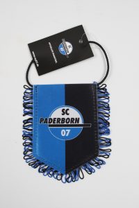 Wimpel des SC Paderborn mit blauen und schwarzen Farben sowie Fransen am unteren Rand.