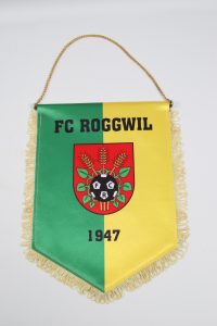 Wimpel des FC Roggwil in grün und gelb mit Wappen und der Jahreszahl 1947.