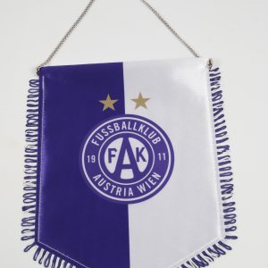Wimpel des Fussballklubs Austria Wien mit blau-weißer Farbgestaltung und zwei goldenen Sternen.