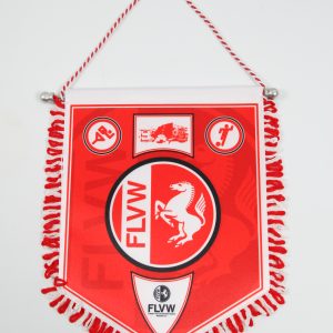 Wimpel in Rot und Weiß mit dem FLVW-Logo und dekorativen Fransen.