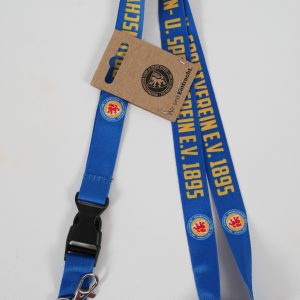 Blaues Schlüsselband mit dem Text 'Schweinfurt 1895' und Vereinslogo auf der Vorderseite.