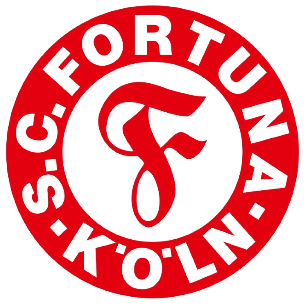 Rotes Logo von S.C. Fortuna Köln mit stilisiertem F und Vereinsnamen.