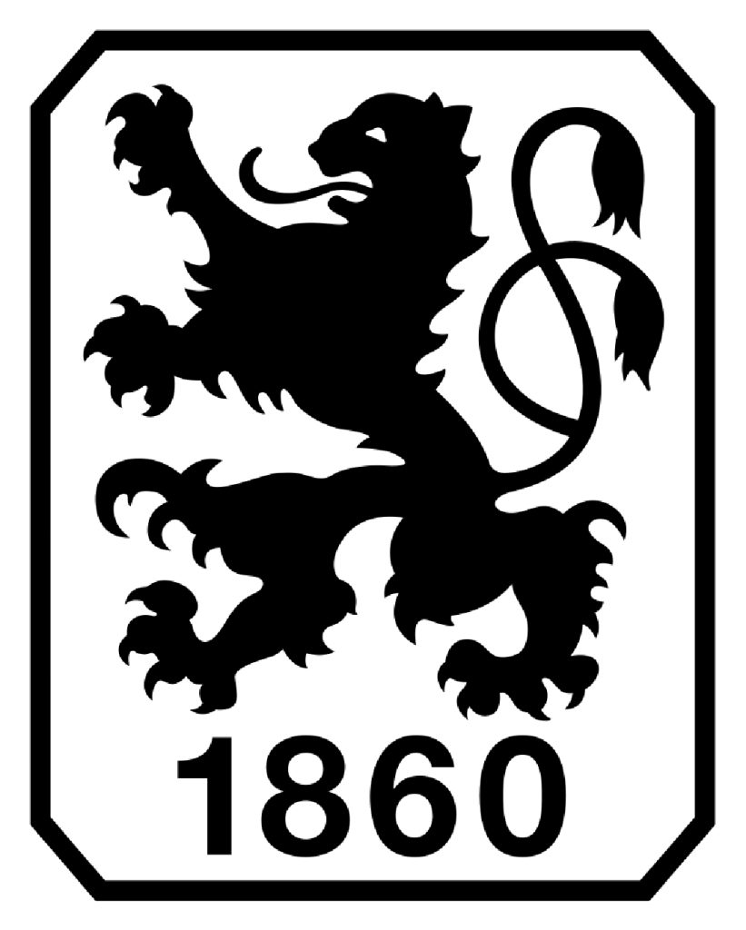 Schwarzes Wappen mit einem Löwen und der Jahreszahl 1860, repräsentiert den TSV 1860 München.